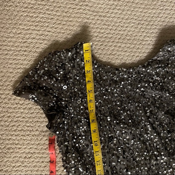 NEW $248‎ Adrianna Papell Short Sleeve Sequin Mesh Gown in Lead [ Size 4 10 ] - Picture 6 of 14